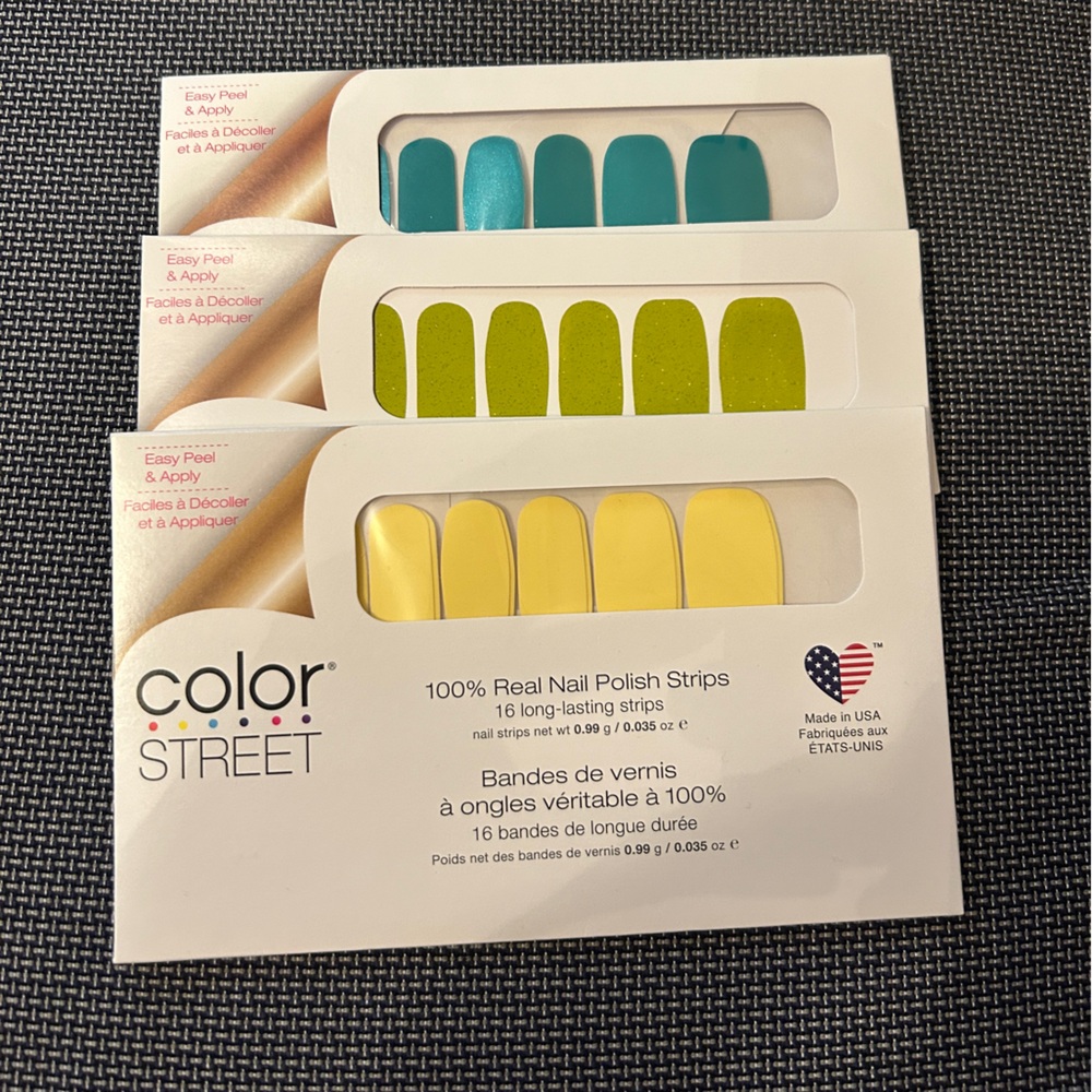 Color Street Nail Polish Strips Bundle - Blue, Green, Yellow